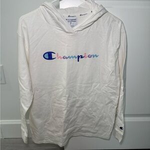 Champion Cream Hoodie with Multicolor Logo